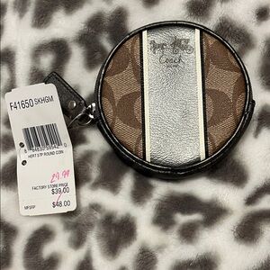 Coach Brown and Silver Round Coin Pouch